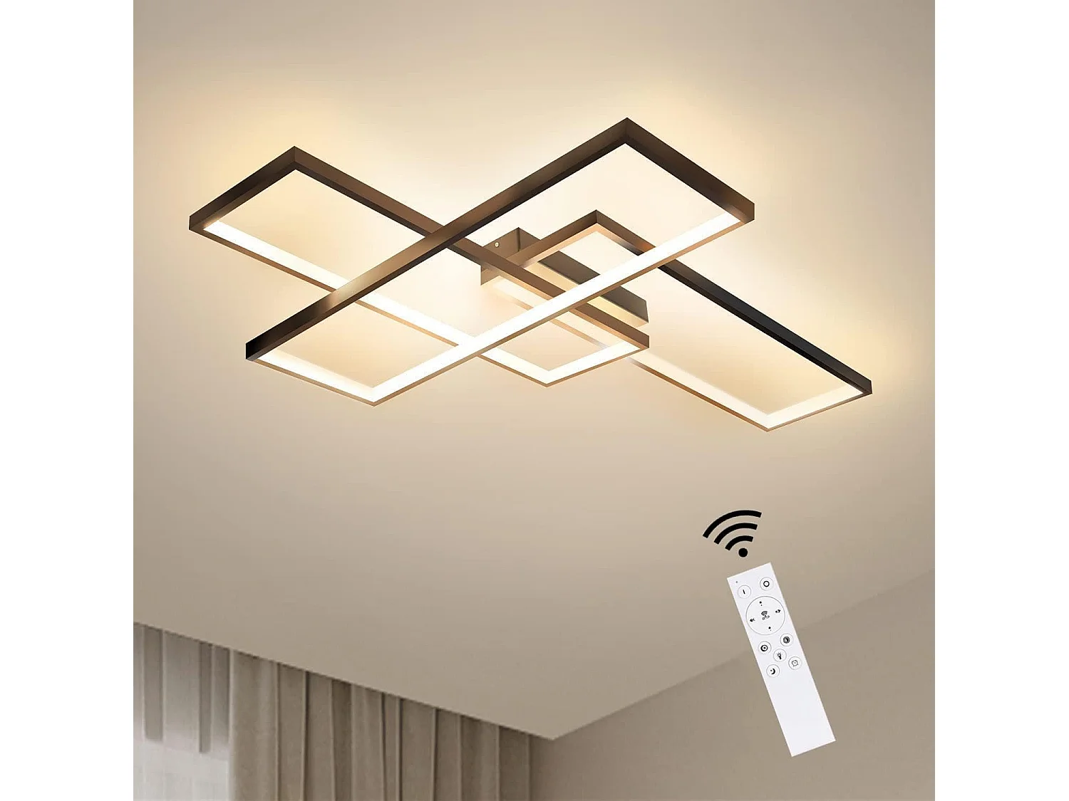 ZMH Plafonnier LED noir intensité variable avec télécommande 65W moderne multifonctionnelle