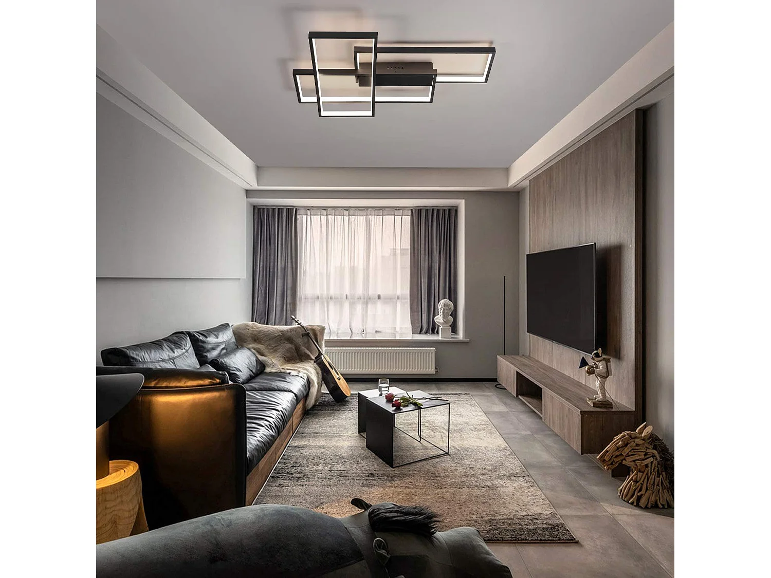 ZMH Plafonnier LED noir intensité variable avec télécommande 65W moderne multifonctionnelle