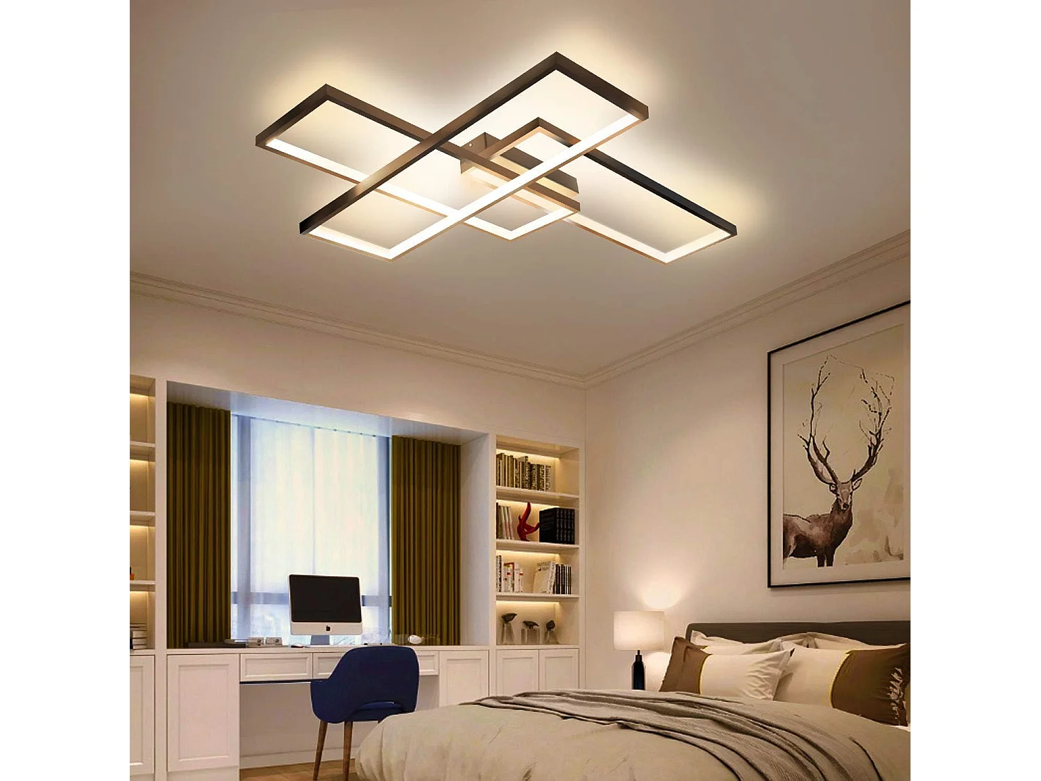 ZMH Plafonnier LED noir intensité variable avec télécommande 65W moderne multifonctionnelle