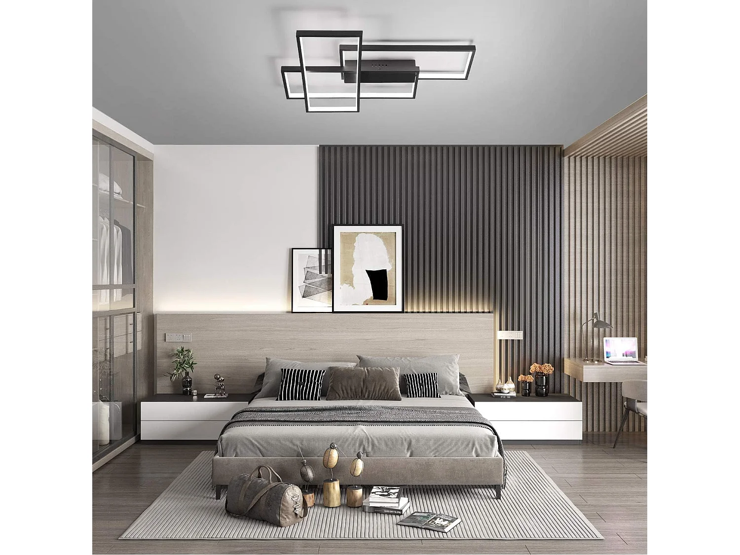 ZMH Plafonnier LED noir intensité variable avec télécommande 65W moderne multifonctionnelle