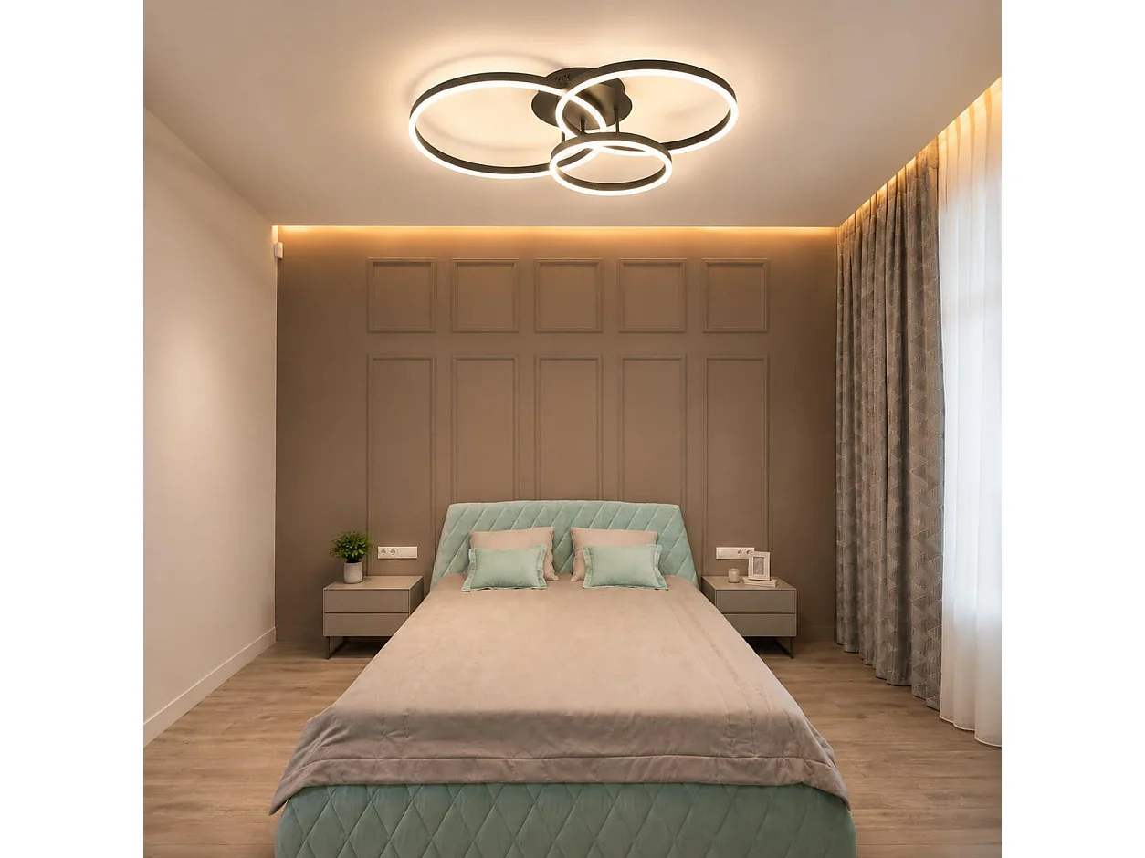 ZMH Plafonnier LED Dimmable 74W Triple Anneau Noir avec Télécommande D.82cm Pour Salon Chambre Cuisine Bureau