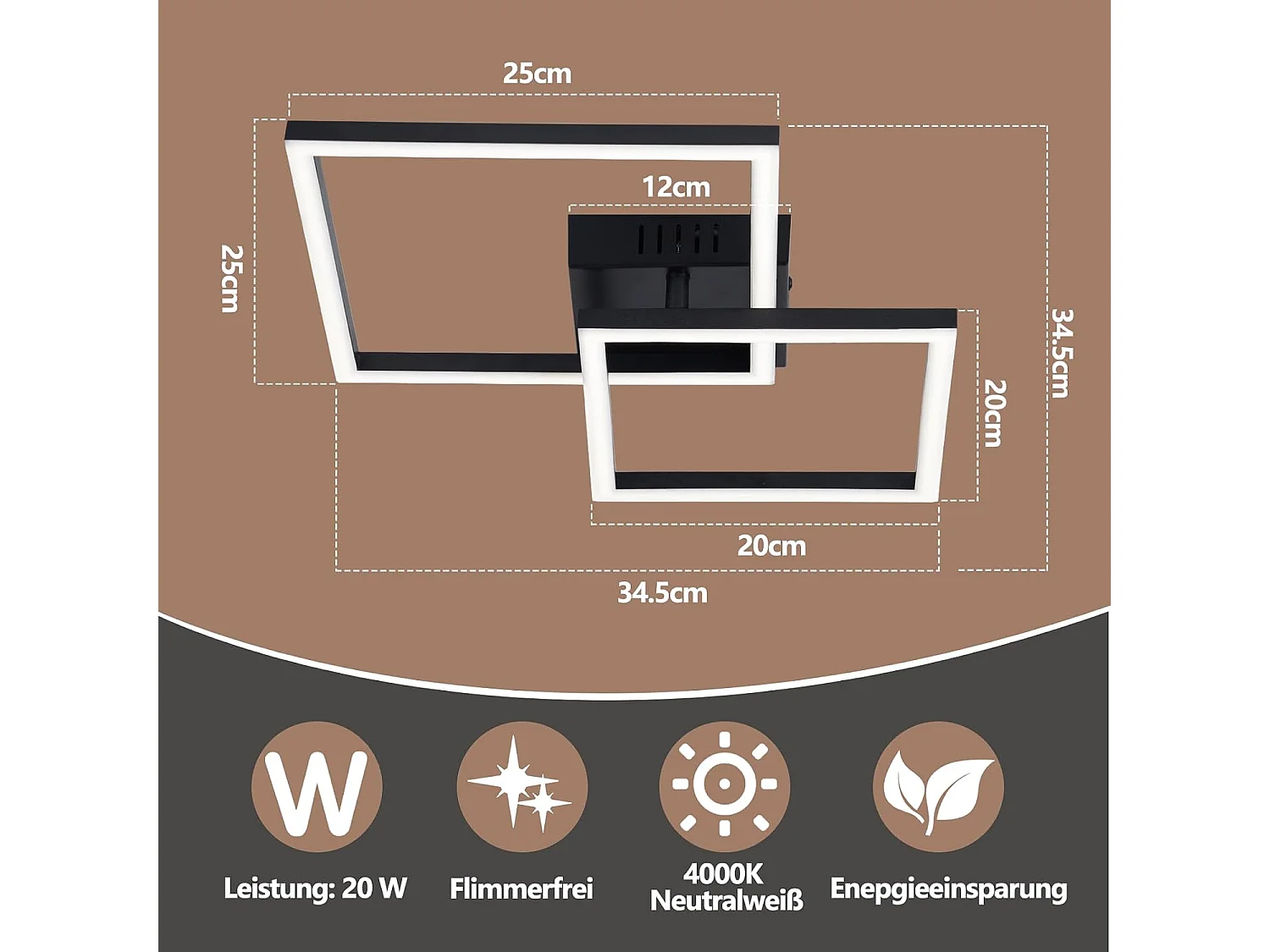 ZMH Plafonnier LED noir 20W 4000K plafonnier salon moderne lampe de chambre pour couloir bureau
