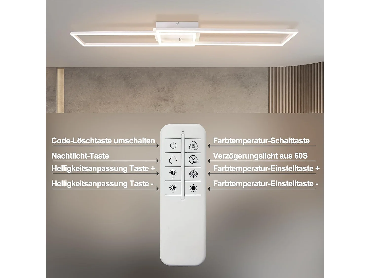 ZMH Plafonnier LED de salon dimmable 36/48W plafonnier moderne avec télécommande