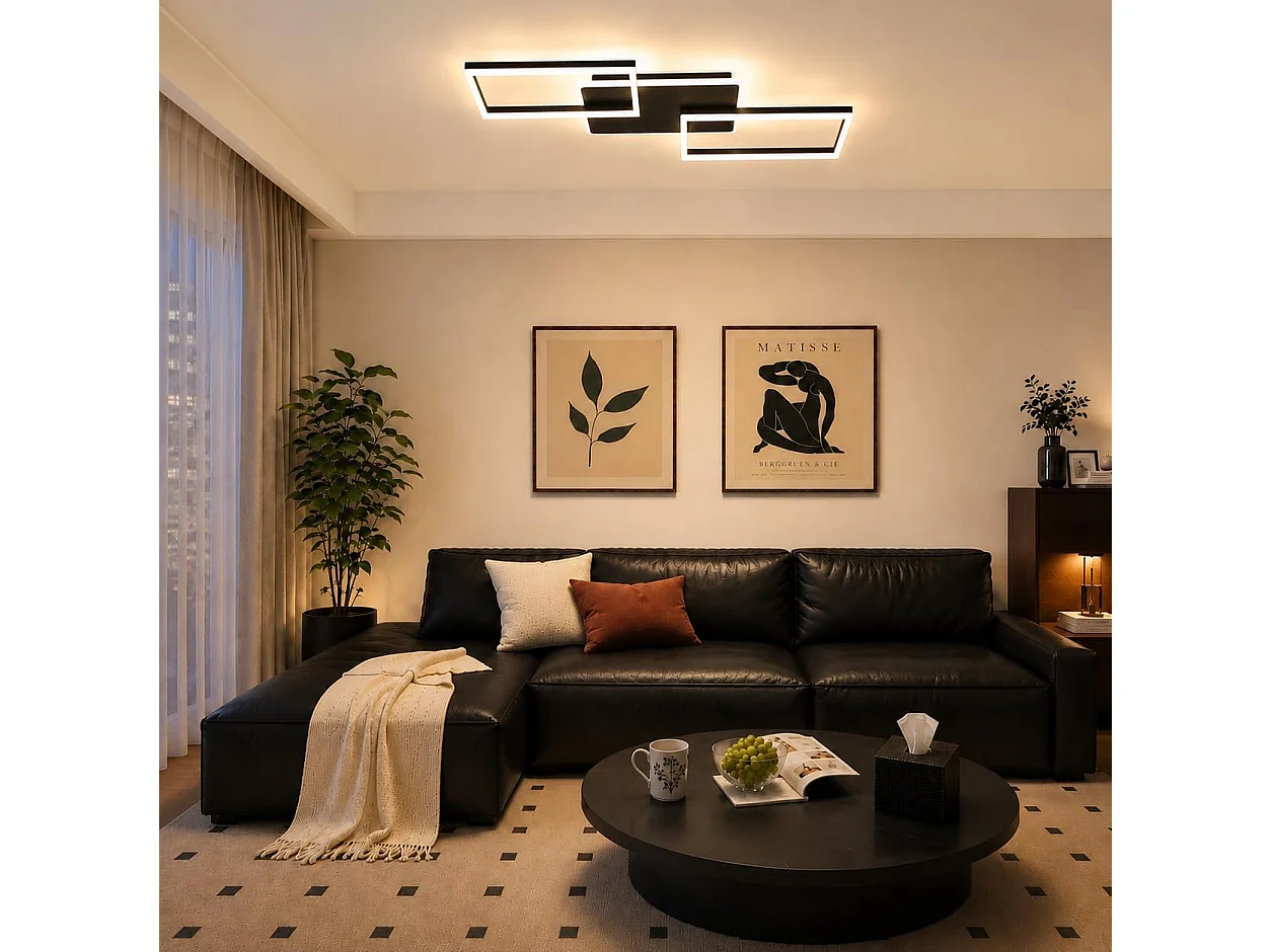 ZMH Plafonnier LED moderne 80 cm Noir lumière dimmable lampe de plafond télécommande 63W pour salon chambre