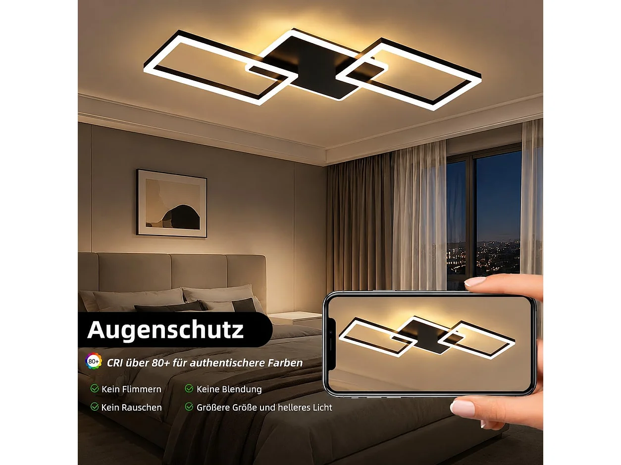 ZMH Plafonnier LED moderne 80 cm Noir lumière dimmable lampe de plafond télécommande 63W pour salon chambre