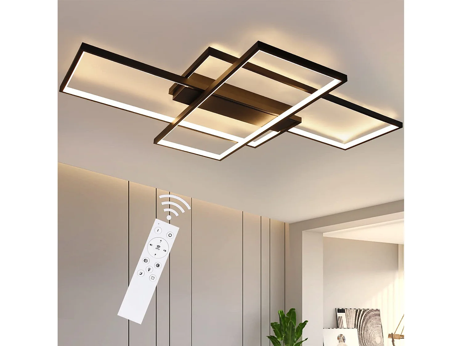 ZMH Plafonnier LED 3 Rectangulaire Moderne Géométrique Extension 65cm//100cm