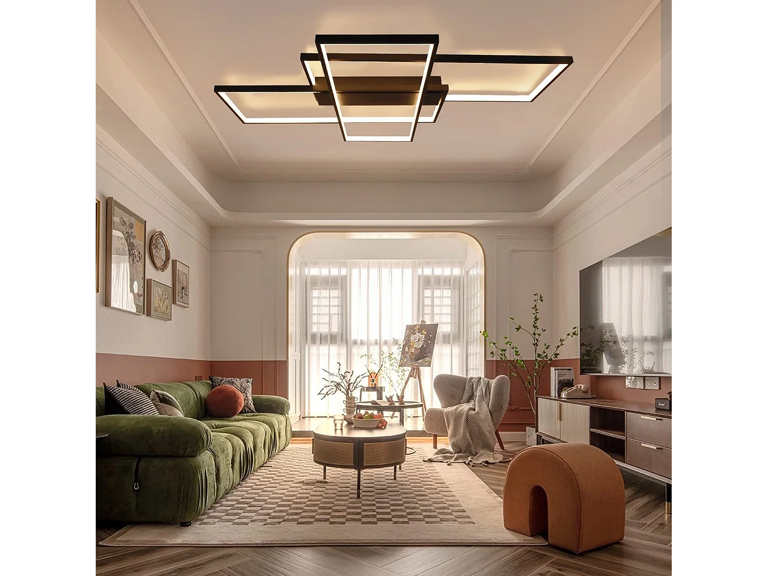 ZMH Plafonnier LED 3 Rectangulaire Moderne Géométrique Extension 65cm//100cm