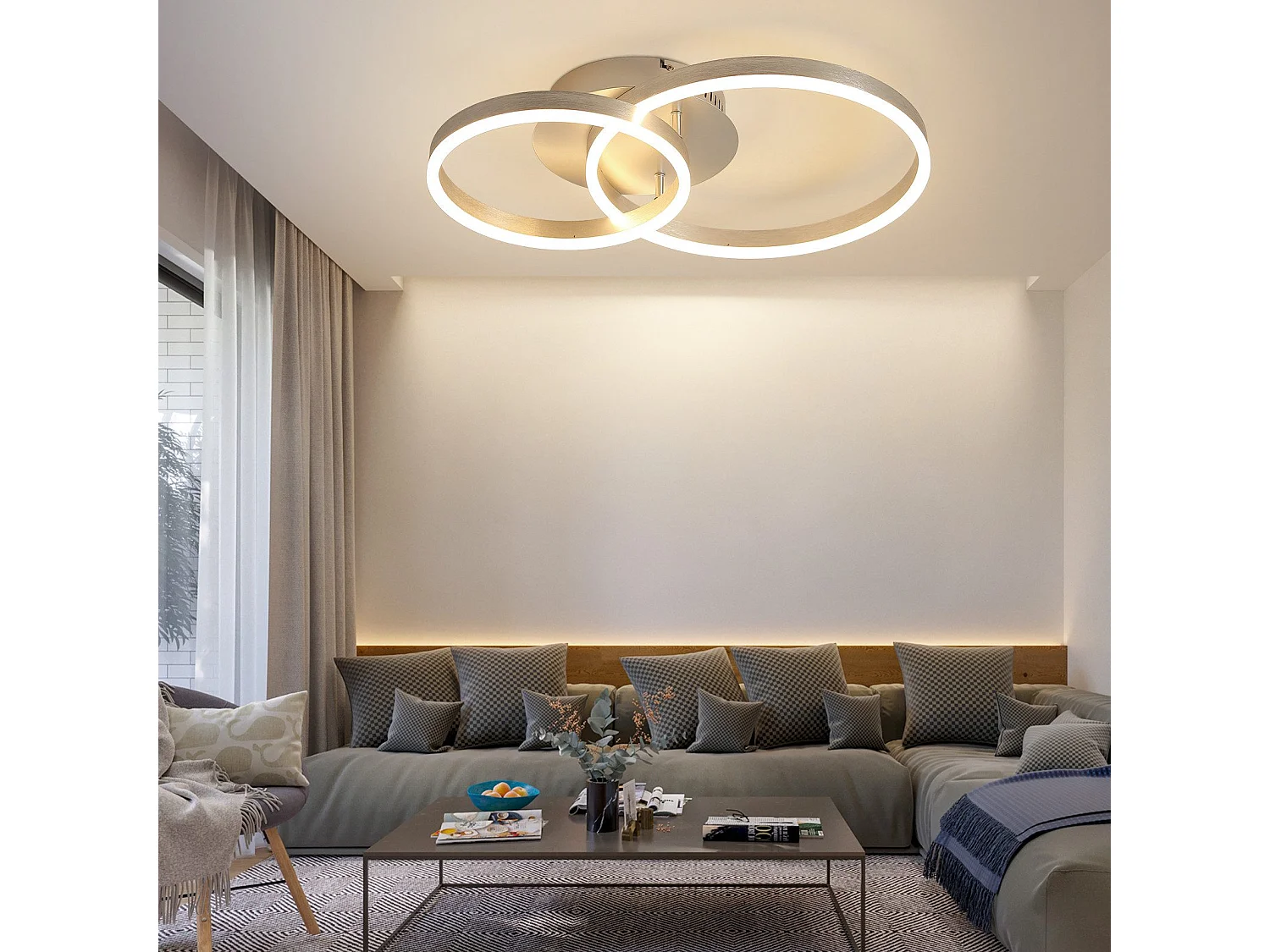 ZMH Plafonnier LED design moderne - Ø59 cm - Dimmable - Télécommande - Doré - 46W