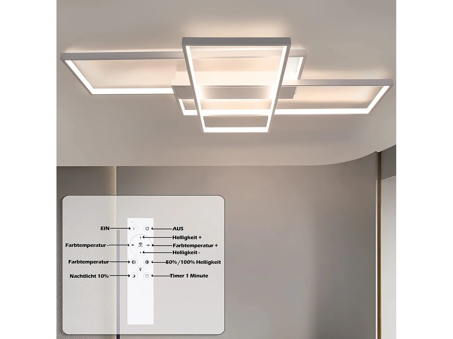ZMH Plafonnier LED Moderne Rectangulaire 65 cm pour Éclairage Intérieur