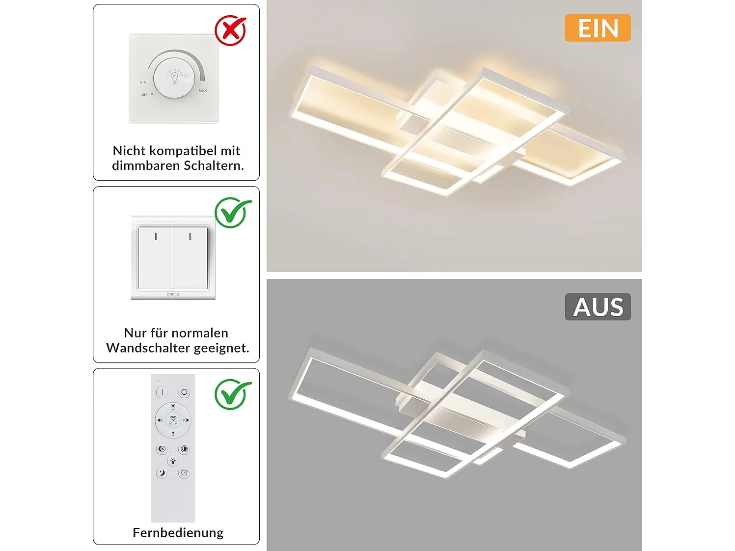 ZMH Plafonnier LED Moderne Rectangulaire 65 cm pour Éclairage Intérieur