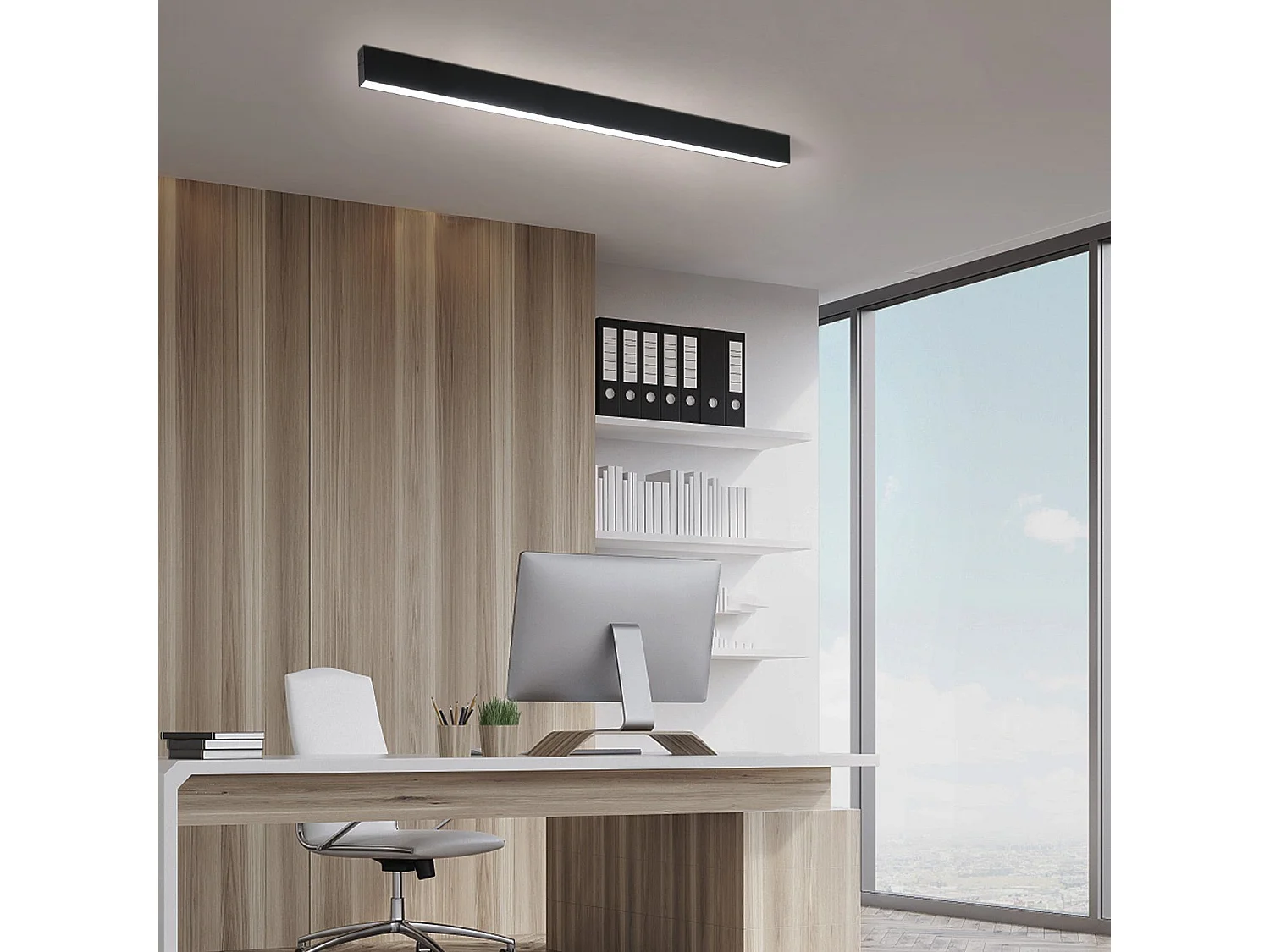 ZMH Plafonnier LED Salon - Lampe 25W Noir Cuisine Long 80cm Panneau de Lampe Intensité Variable avec Télécommande Moderne pour Chambre Couloir