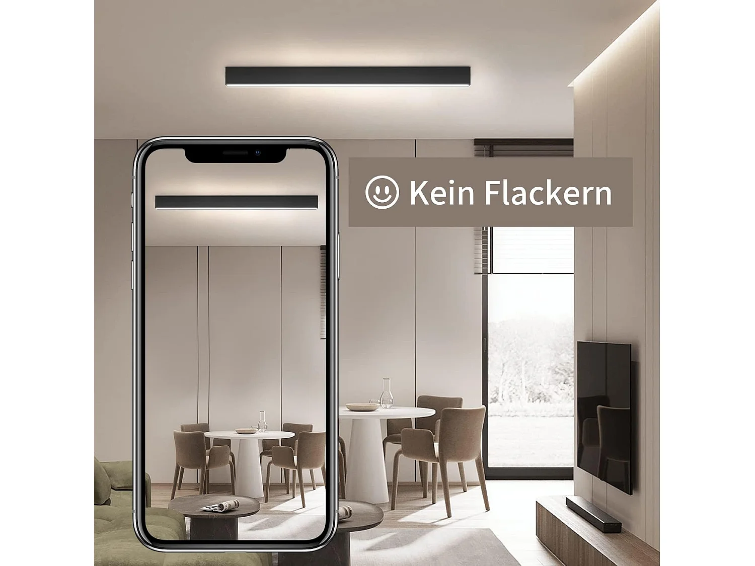 ZMH Plafonnier LED Salon - Lampe 25W Noir Cuisine Long 80cm Panneau de Lampe Intensité Variable avec Télécommande Moderne pour Chambre Couloir