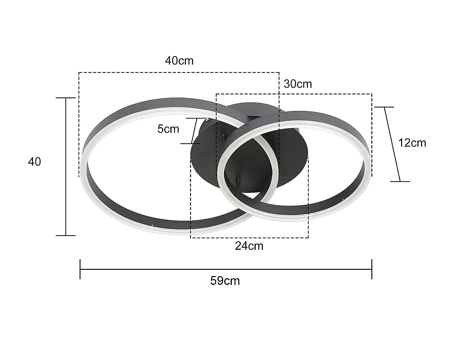 ZMH Plafonnier LED Dimmable 46W Double Anneau Noir Design Moderne D.59cm Pour Salon Bureau Cuisine Chambre