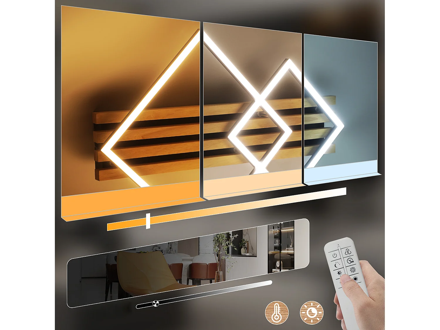 ZMH Plafonnier LED bois dimmable – 55cm, 36W, design carré géométrique, télécommande – pour chambre.