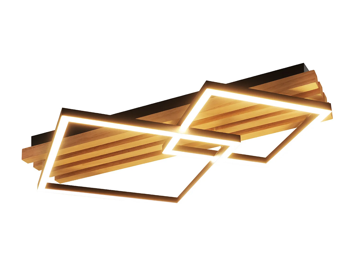 ZMH Plafonnier LED bois dimmable – 55cm, 36W, design carré géométrique, télécommande – pour chambre.