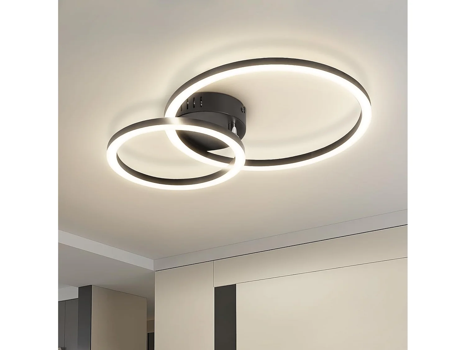 ZMH Plafonnier LED 23W Noir Double Anneau 4000K Design Moderne 40cm Pour Cuisine Chambre Couloir Bureau