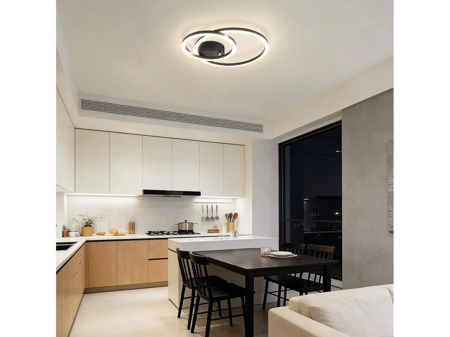 ZMH Plafonnier LED 23W Noir Double Anneau 4000K Design Moderne 40cm Pour Cuisine Chambre Couloir Bureau
