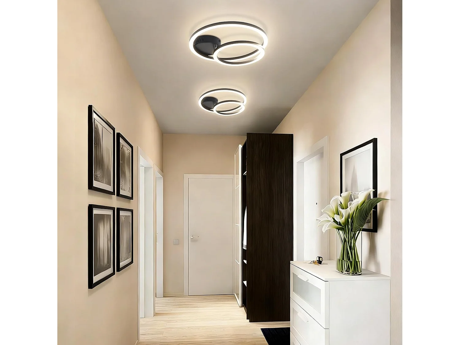 ZMH Plafonnier LED 23W Noir Double Anneau 4000K Design Moderne 40cm Pour Cuisine Chambre Couloir Bureau