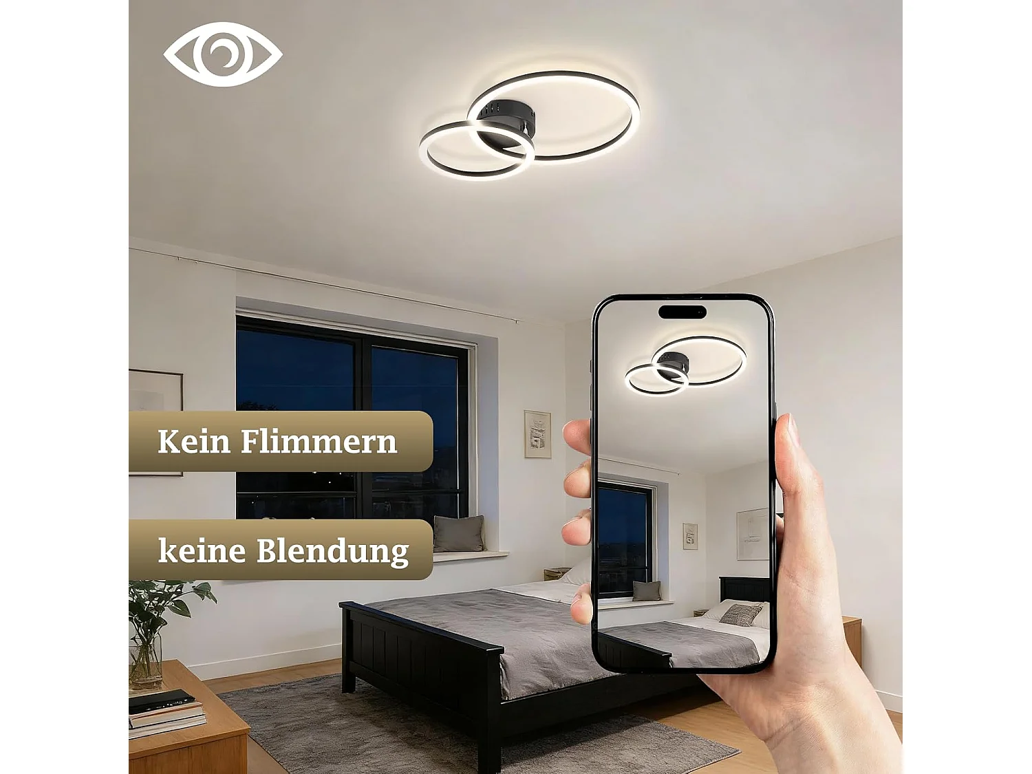 ZMH Plafonnier LED 23W Noir Double Anneau 4000K Design Moderne 40cm Pour Cuisine Chambre Couloir Bureau