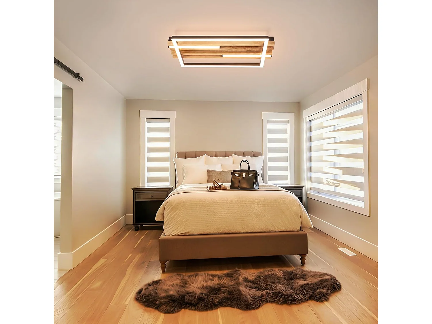 ZMH Plafonnier LED Noir 8W Effet Bois 3000K Blanc Chaud 49cm Pour Salon Chambre Cuisine Bureau
