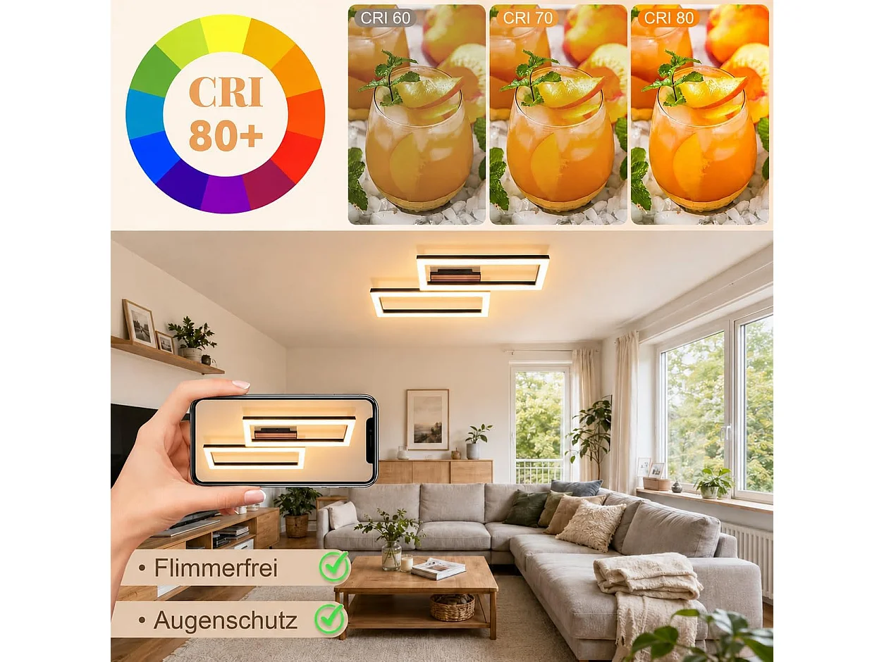 ZMH Plafonnier LED Noir 8W Effet Bois 3000K Blanc Chaud 49cm Pour Salon Chambre Cuisine Bureau
