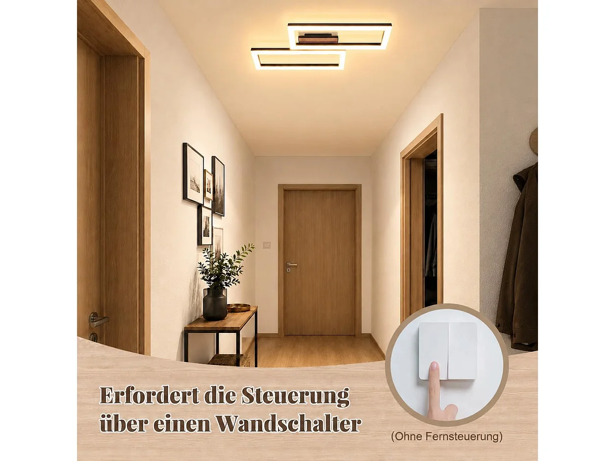 ZMH Plafonnier LED Noir 8W Effet Bois 3000K Blanc Chaud 49cm Pour Salon Chambre Cuisine Bureau