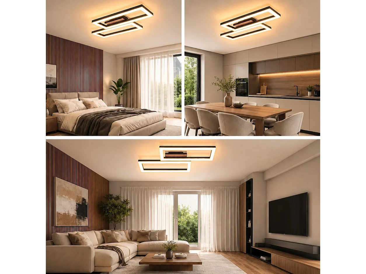 ZMH Plafonnier LED Noir 8W Effet Bois 3000K Blanc Chaud 49cm Pour Salon Chambre Cuisine Bureau