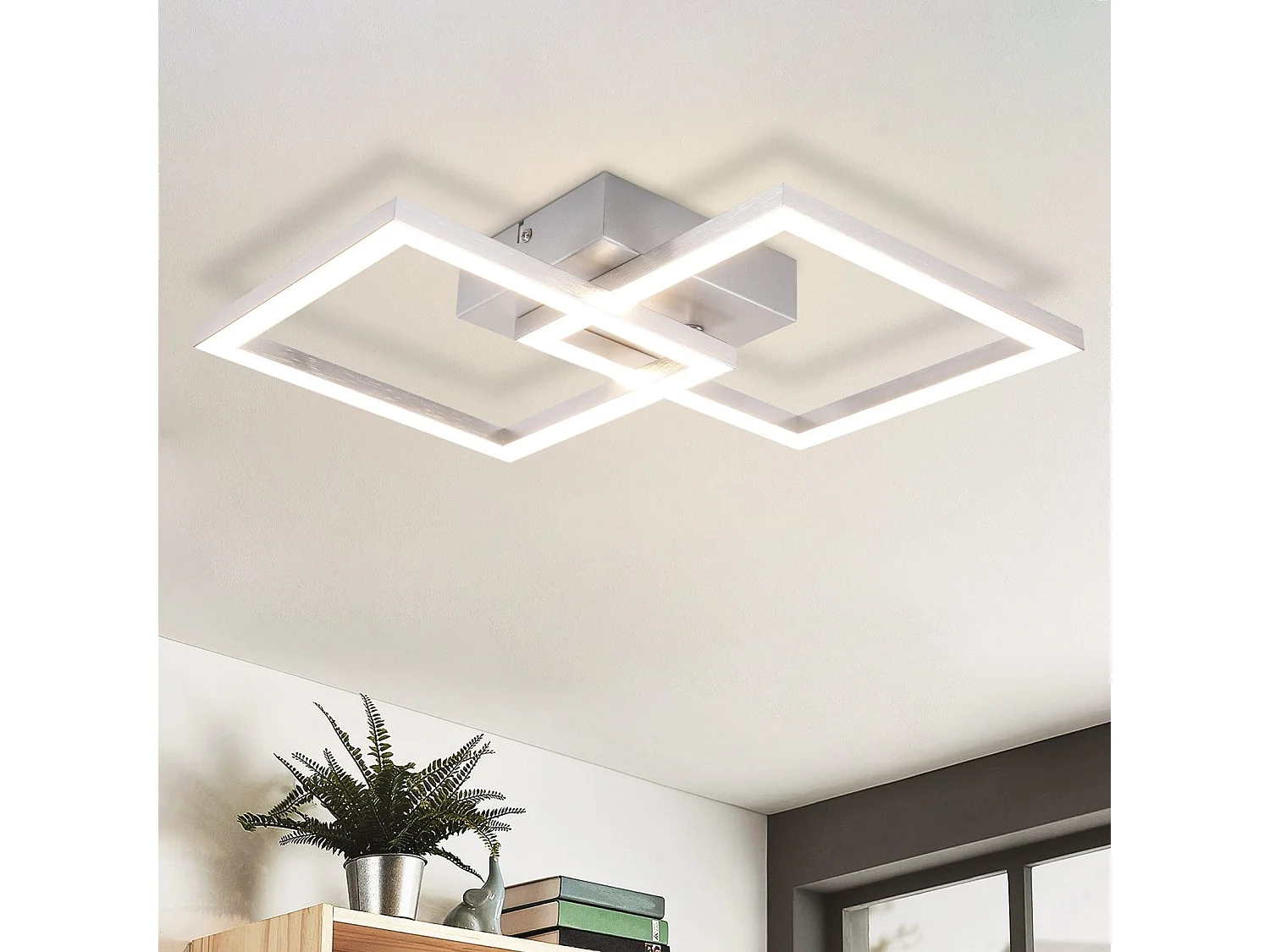 ZMH Plafonnier LED Carré 24W Argent Design Moderne 4000K Blanc Neutre - Pour Salon Cuisine Bureau Salle à Manger