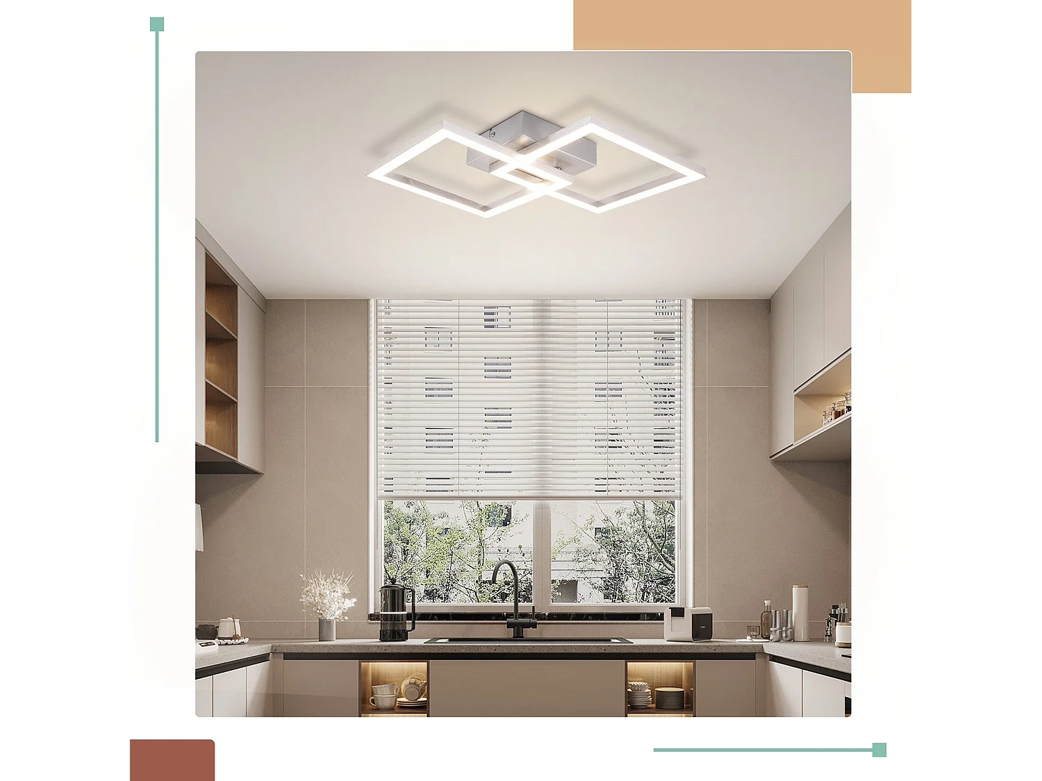 ZMH Plafonnier LED Carré 24W Argent Design Moderne 4000K Blanc Neutre - Pour Salon Cuisine Bureau Salle à Manger