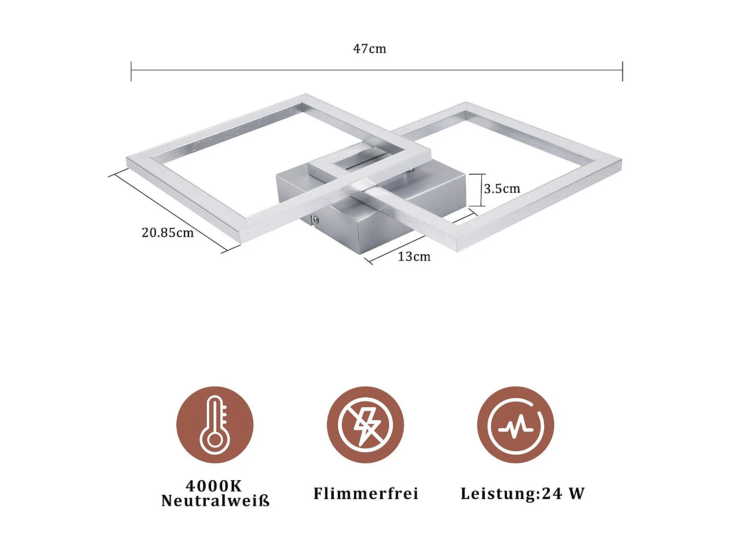 ZMH Plafonnier LED Carré 24W Argent Design Moderne 4000K Blanc Neutre - Pour Salon Cuisine Bureau Salle à Manger