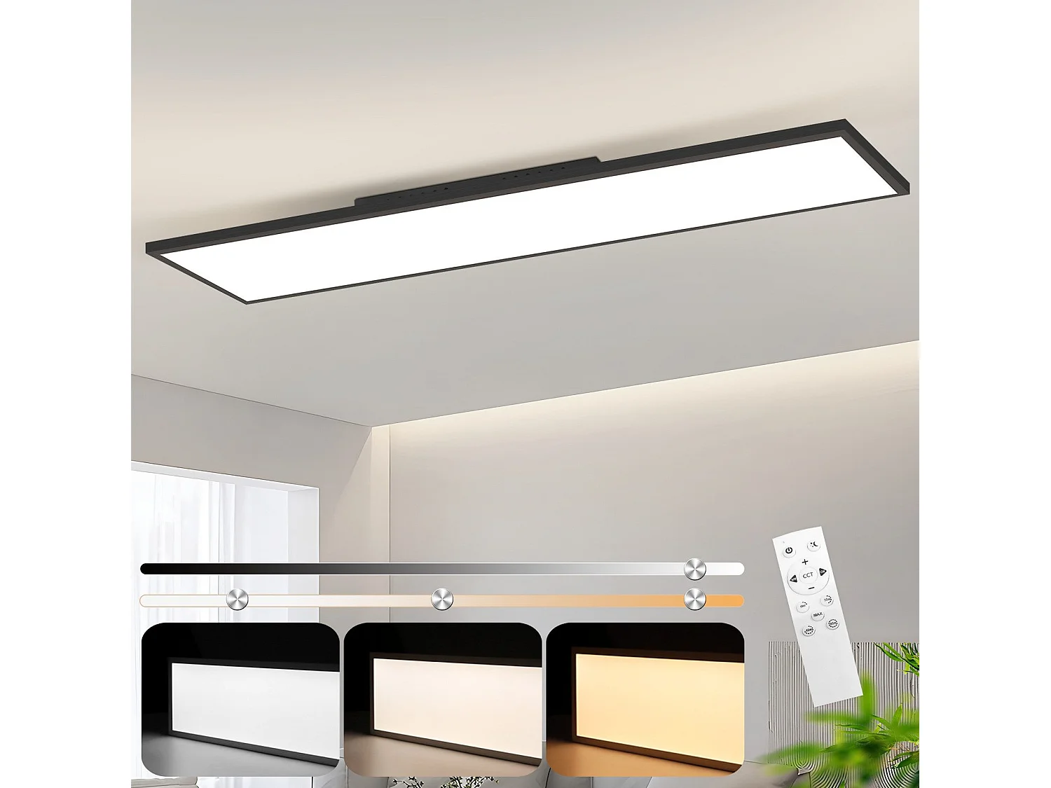 ZMH Plafonnier LED Dimmable Noir avec Télécommande pour Salon et Bureau