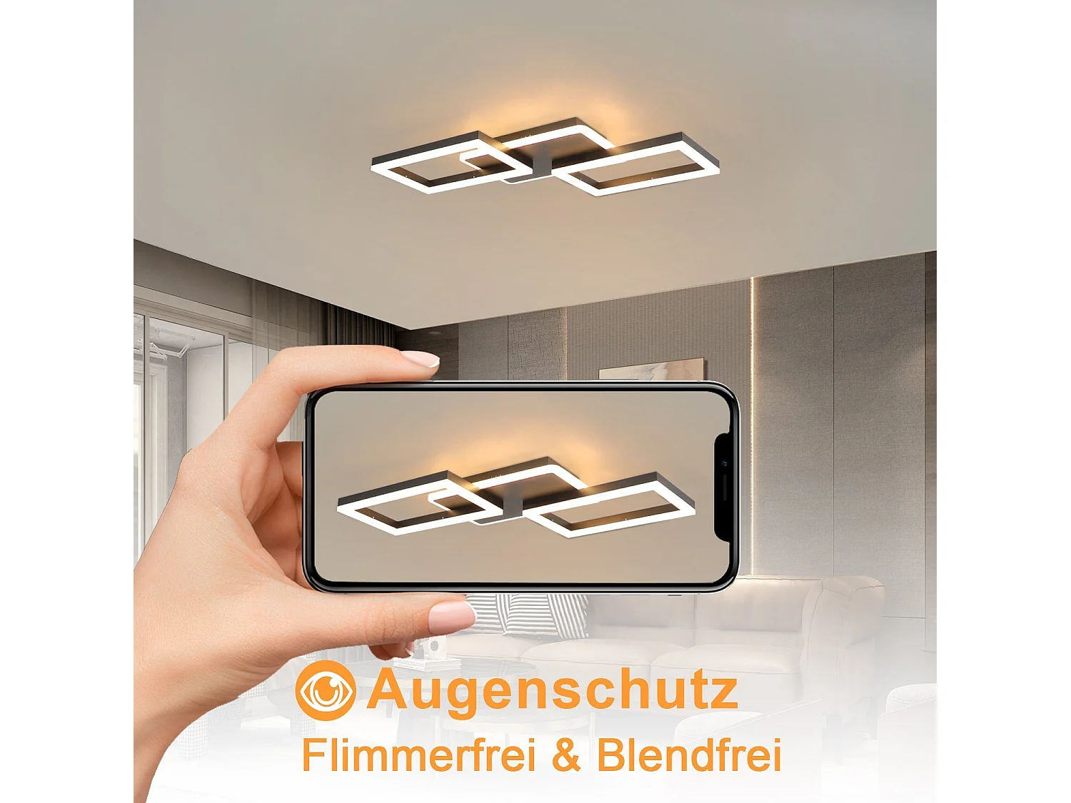 ZMH Plafonnier LED Living 48 W Lampe de Salon Dimmable Lampe Design Moderne Noir avec Télécommande Chambre Cuisine Lampe pour Couloir Bureau