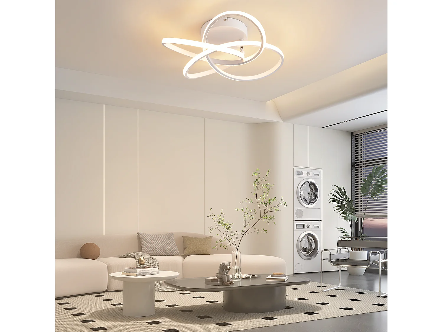 ZMH Plafonnier LED moderne - 46W, dimmable avec télécommande, design fleur à 4 pétales, blanc 45cm