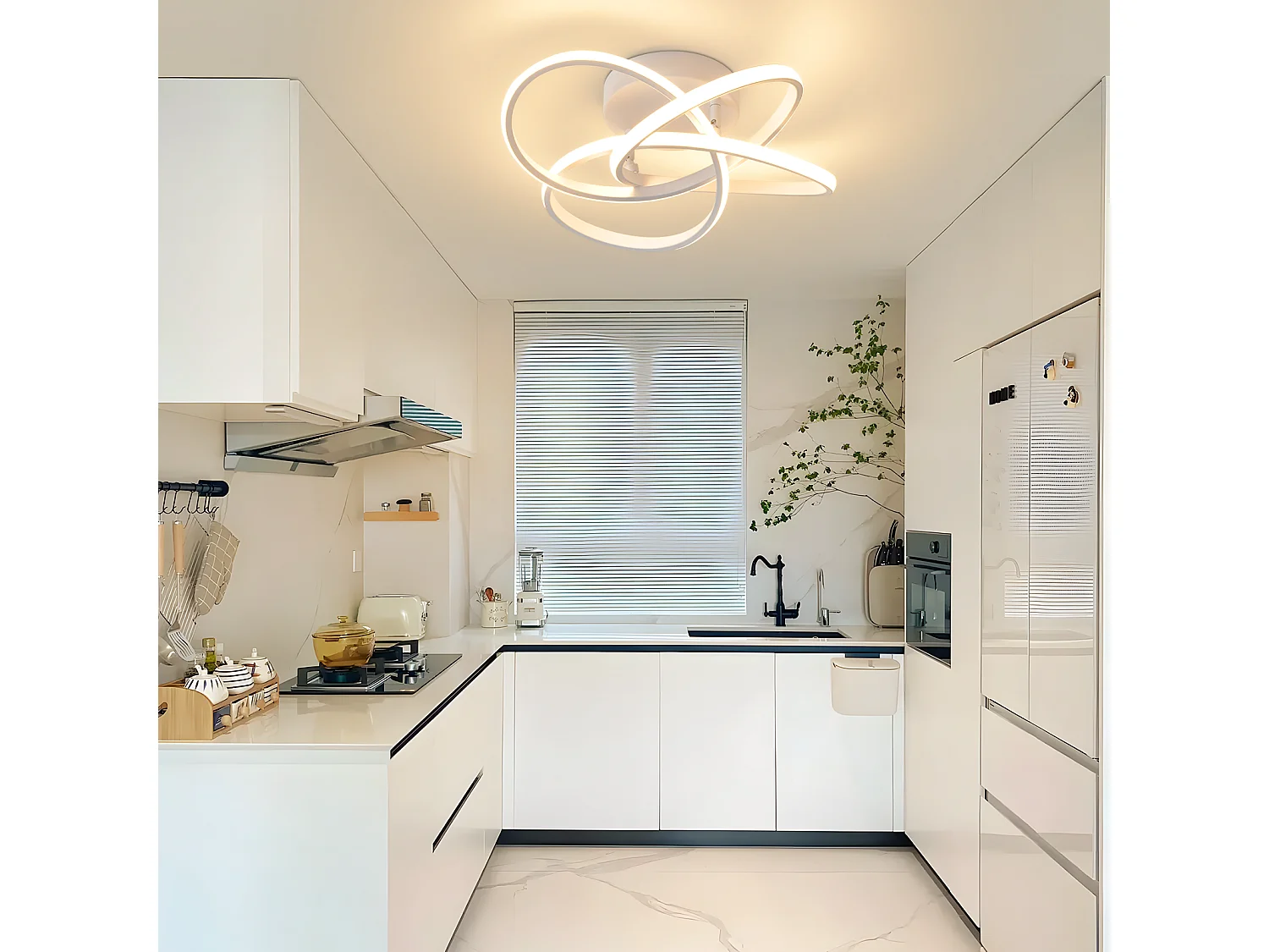 ZMH Plafonnier LED moderne - 46W, dimmable avec télécommande, design fleur à 4 pétales, blanc 45cm
