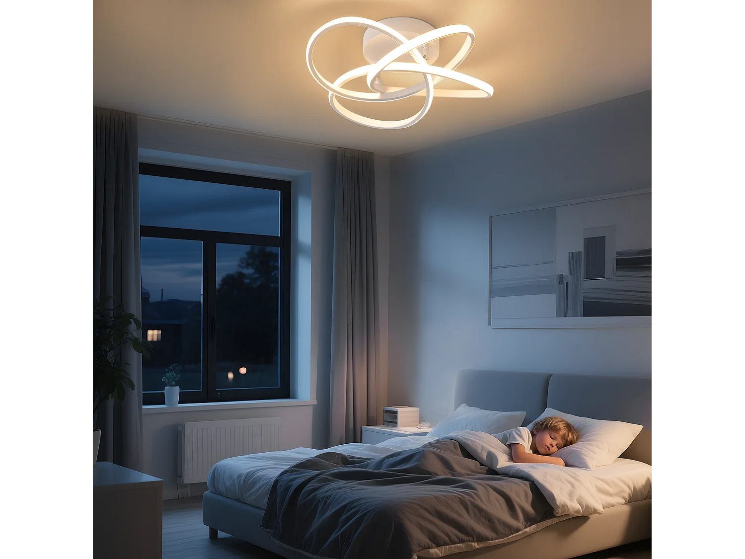 ZMH Plafonnier LED moderne - 46W, dimmable avec télécommande, design fleur à 4 pétales, blanc 45cm