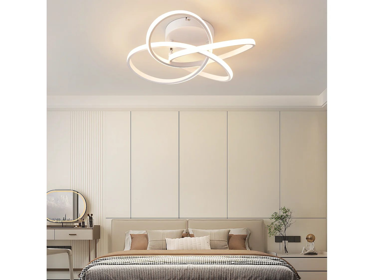 ZMH Plafonnier LED moderne - 46W, dimmable avec télécommande, design fleur à 4 pétales, blanc 45cm