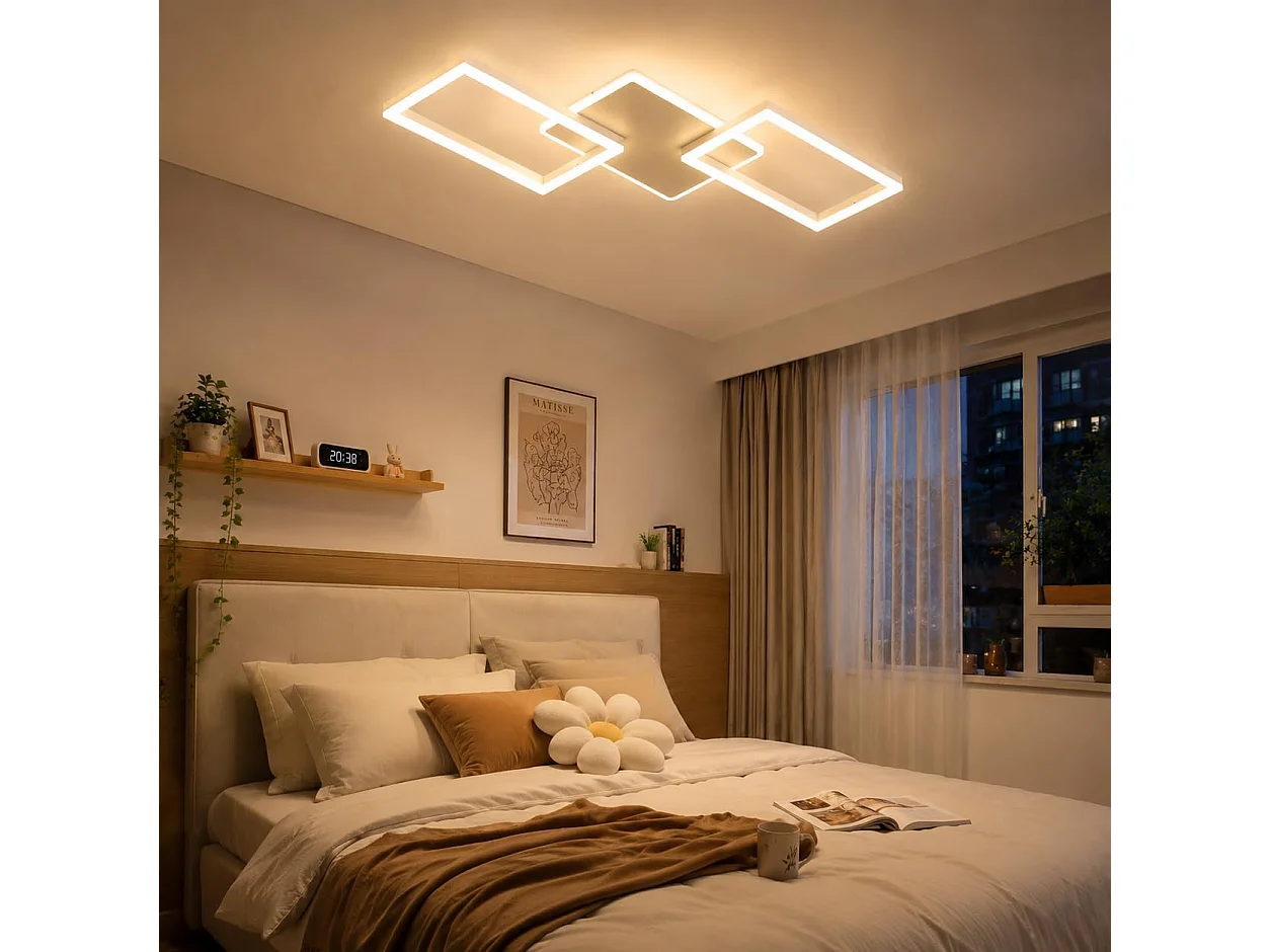 ZMH Plafonnier LED Dimmable 63W Blanc - Grand Métal Moderne avec Télécommande 80cm - Pour Salon Chambre Cuisine Bureau