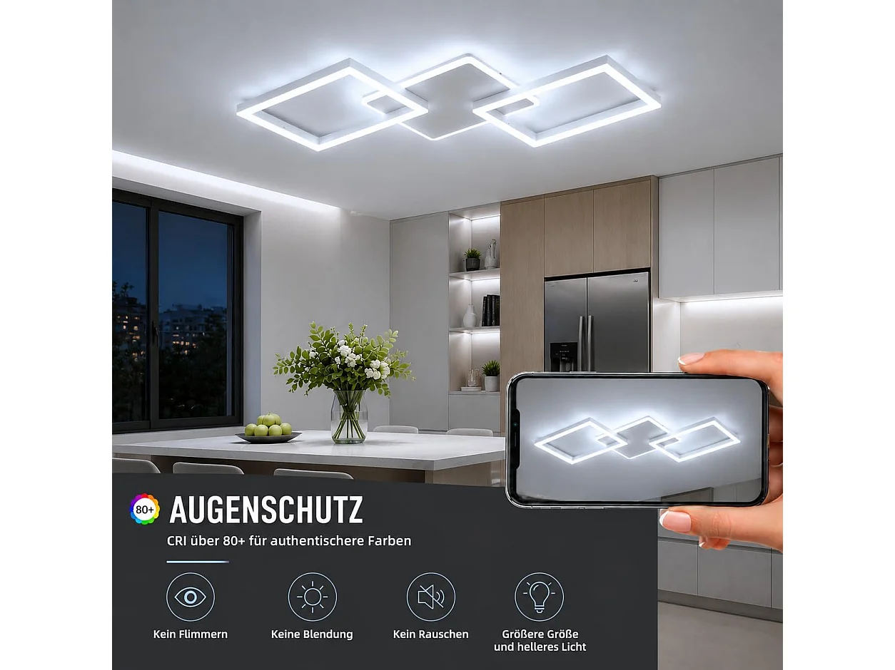 ZMH Plafonnier LED Dimmable 63W Blanc - Grand Métal Moderne avec Télécommande 80cm - Pour Salon Chambre Cuisine Bureau