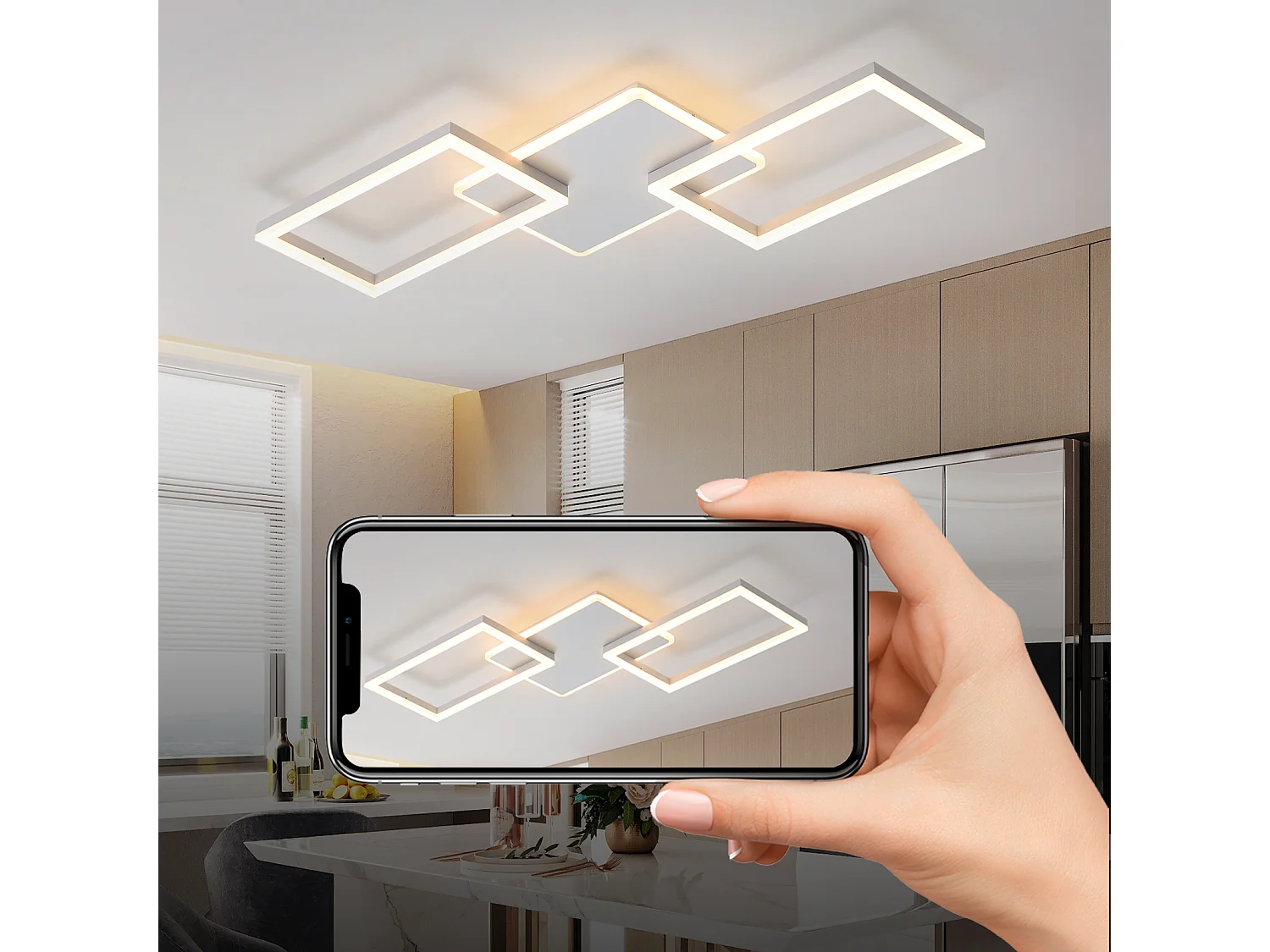 ZMH Plafonnier LED moderne 80 cm - Blanc, dimmable, télécommande (63W)