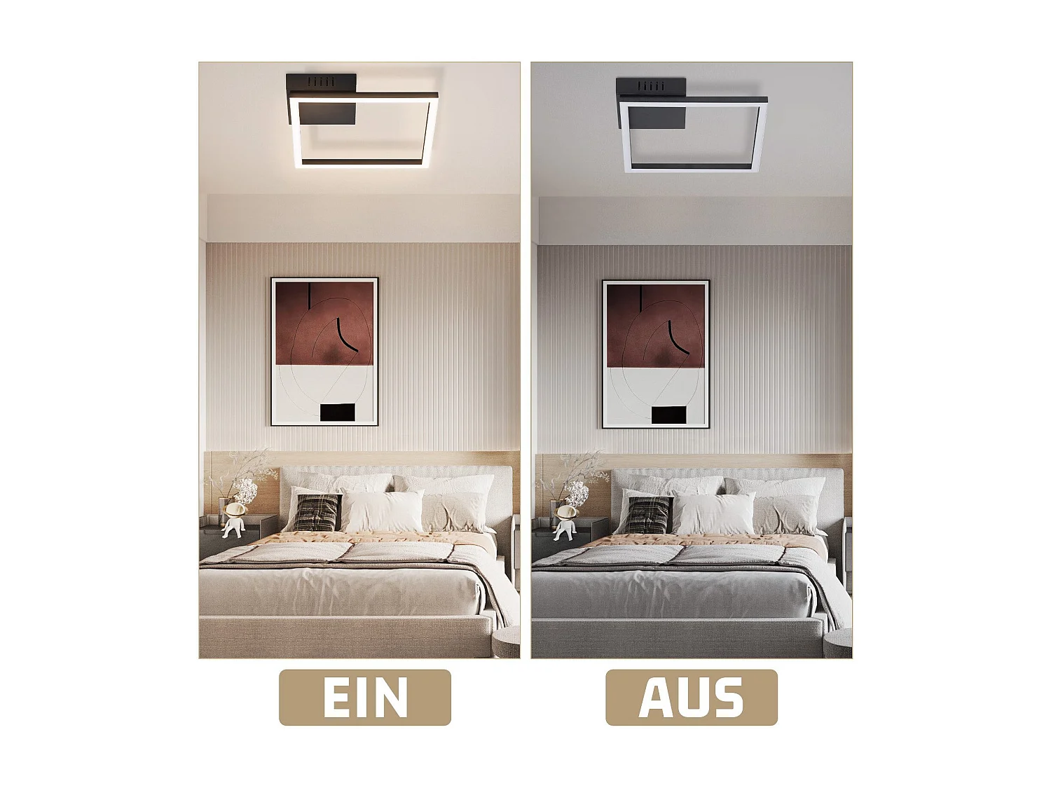 ZMH LED plafonnier salon 2 cadres noir plafonnier carré moderne 3000K
