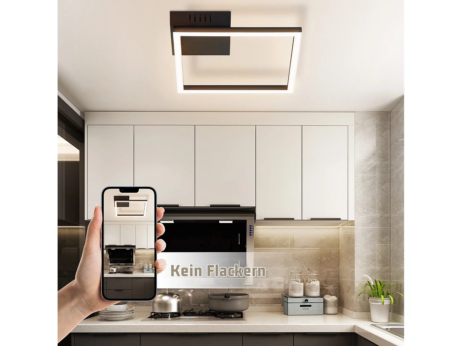 ZMH LED plafonnier salon 2 cadres noir plafonnier carré moderne 3000K