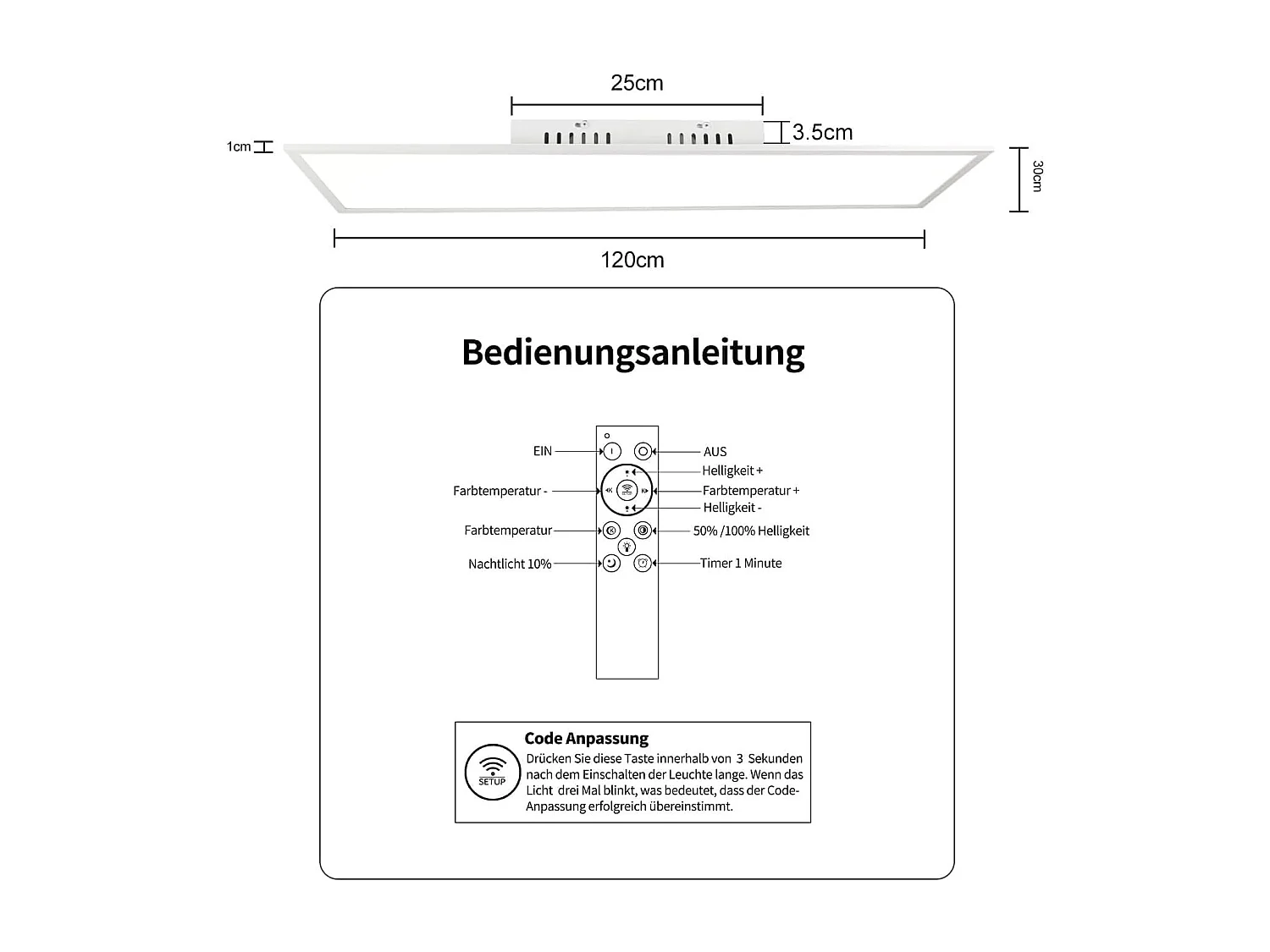 ZMH Panneau LED Design  120cm avec Variateur et Télécommande pour Éclairage Intérieur