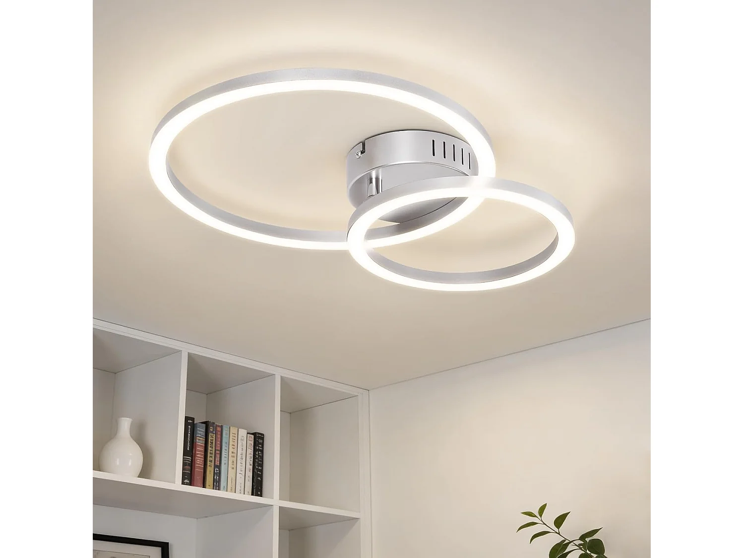 ZMH Plafonnier LED 23W Argenté Double Anneau 4000K Design Moderne 40cm Pour Cuisine Chambre Couloir Bureau
