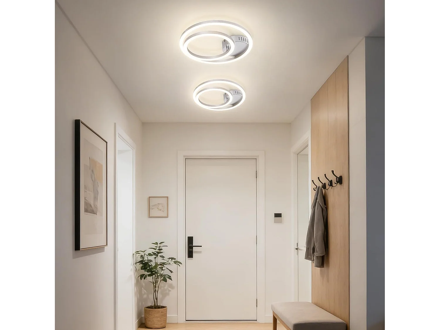 ZMH Plafonnier LED 23W Argenté Double Anneau 4000K Design Moderne 40cm Pour Cuisine Chambre Couloir Bureau