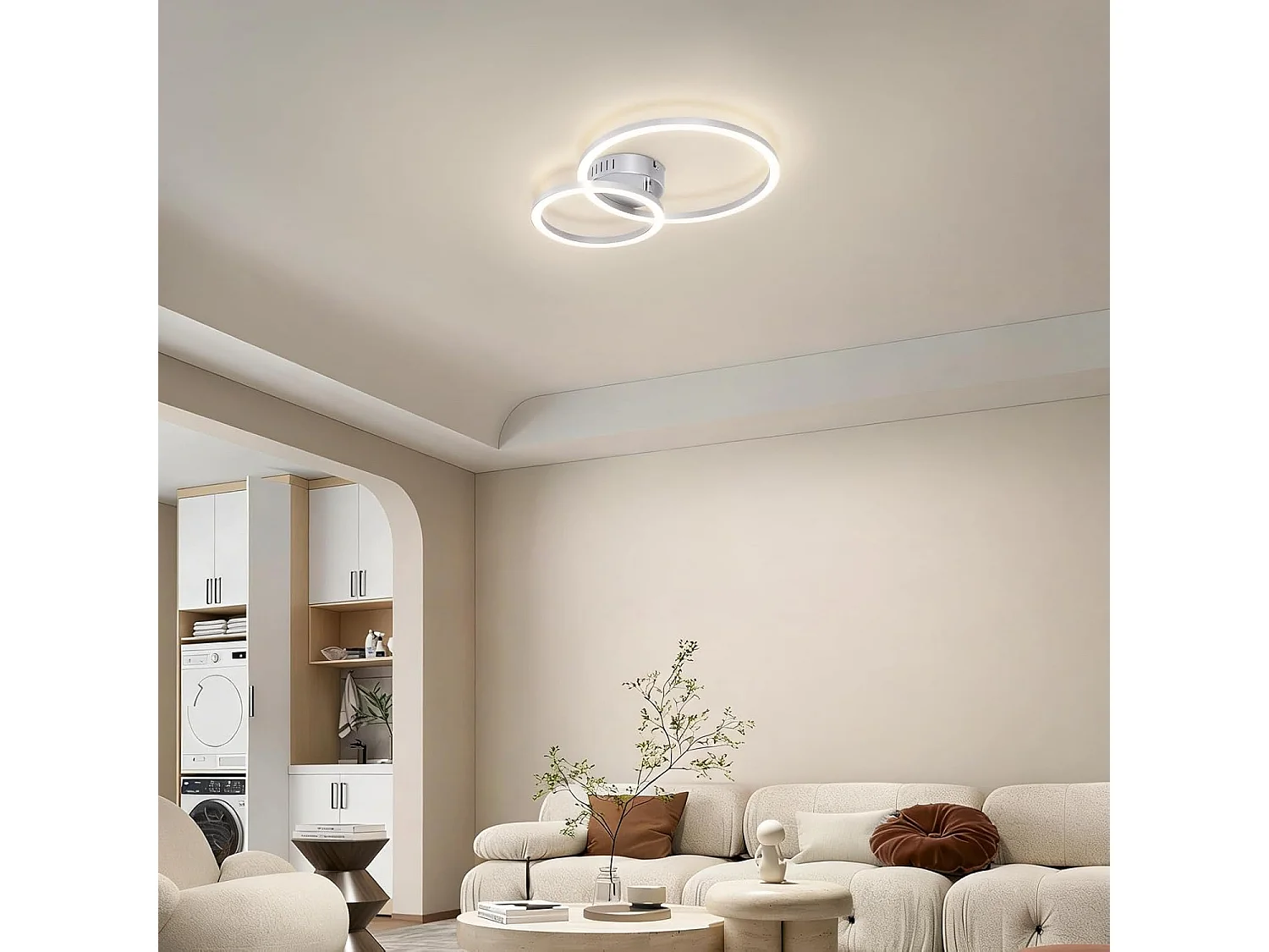 ZMH Plafonnier LED 23W Argenté Double Anneau 4000K Design Moderne 40cm Pour Cuisine Chambre Couloir Bureau