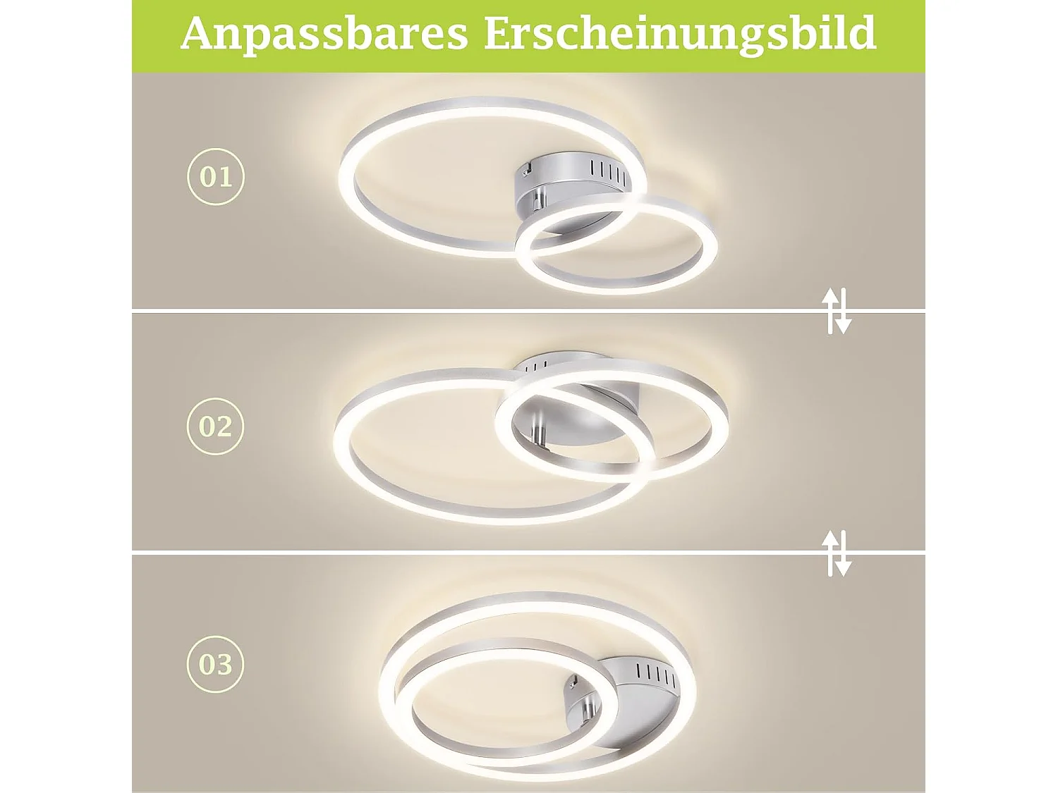 ZMH Plafonnier LED 23W Argenté Double Anneau 4000K Design Moderne 40cm Pour Cuisine Chambre Couloir Bureau