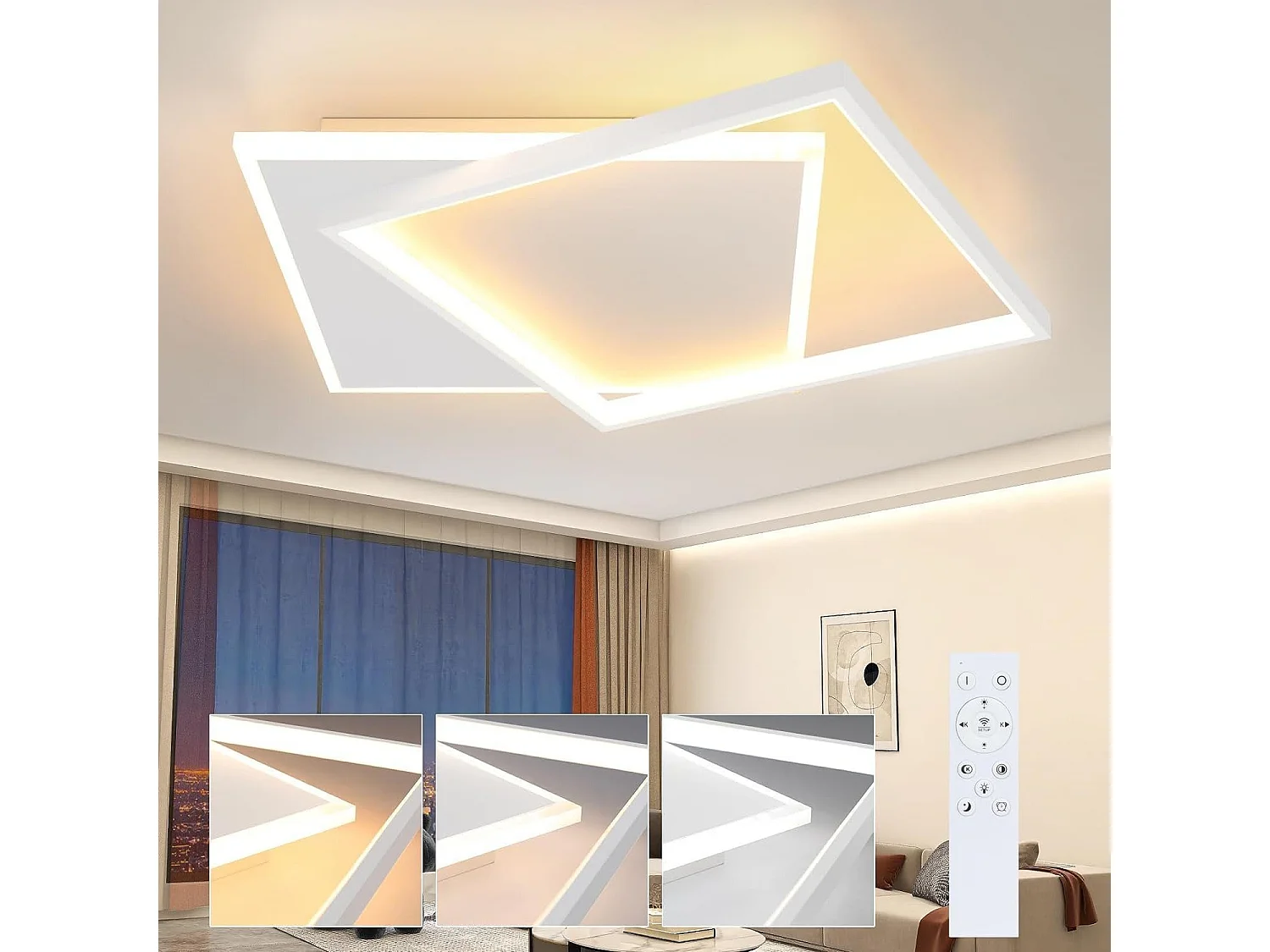 ZMH Plafonnier LED Plafonnier LED 44W Dimmable Square White Bedroom