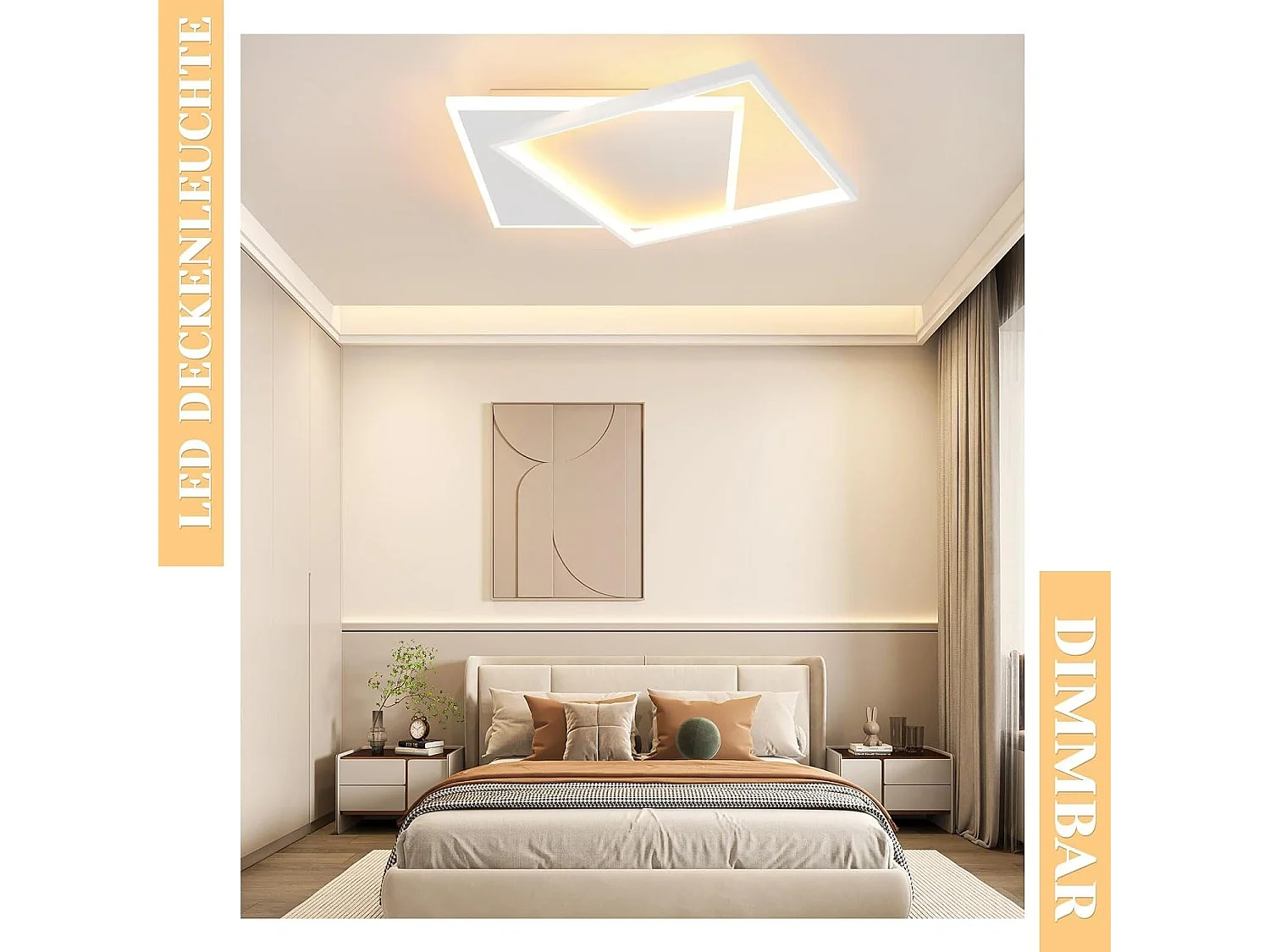 ZMH Plafonnier LED Plafonnier LED 44W Dimmable Square White Bedroom