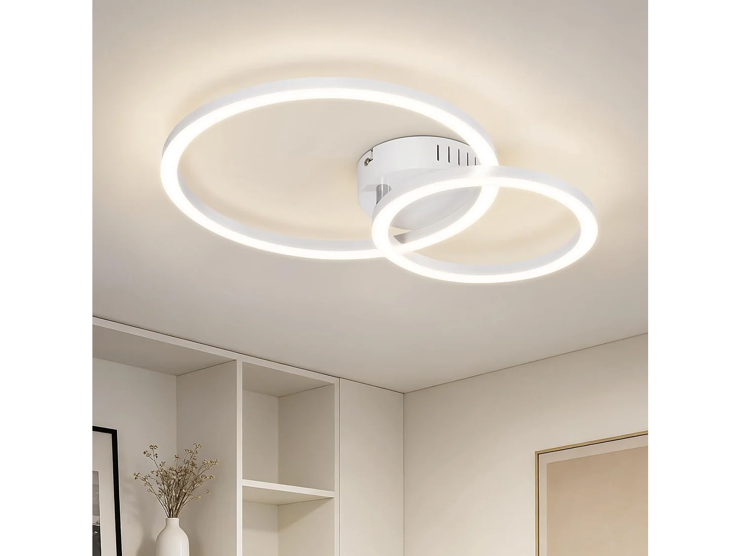 ZMH Plafonnier LED 23W Blanc Double Anneau 4000K Design Moderne 40cm Pour Cuisine Chambre Couloir Bureau