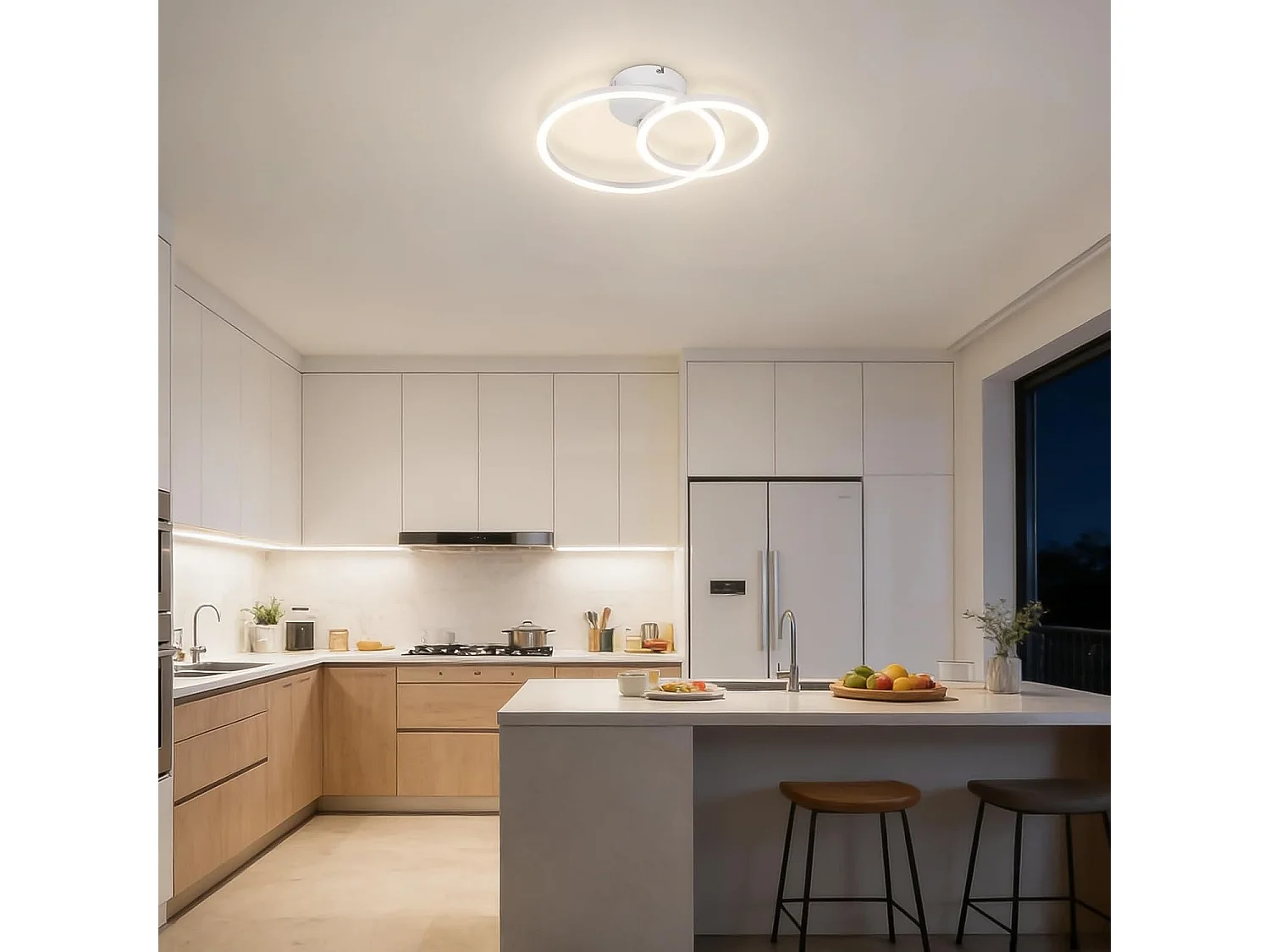 ZMH Plafonnier LED 23W Blanc Double Anneau 4000K Design Moderne 40cm Pour Cuisine Chambre Couloir Bureau